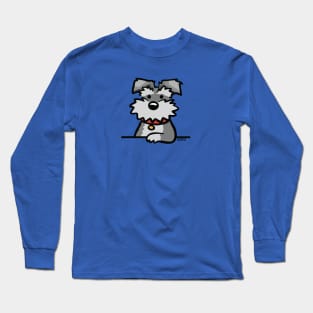 Floppy Eared Schnauzer Cartoon Grey Dog Long Sleeve T-Shirt